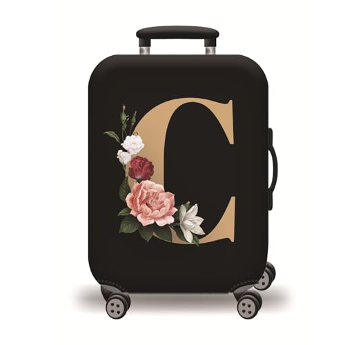wxlmom Kofferschutzhülle S Schwarze Buchstabenblume Waschbar,Suitcase Cover Für Kinder Und Erwachsene,Elastischer Spandex-Koffer-Protector,Koffer-Abdeckungen von wxlmom