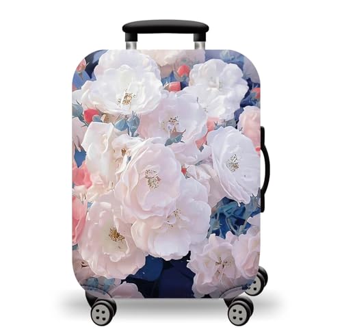 wxlmom Kofferschutzhülle XL Weiße Blume Waschbar,Suitcase Cover Für Kinder Und Erwachsene,Elastischer Spandex-Koffer-Protector,Koffer-Abdeckungen von wxlmom