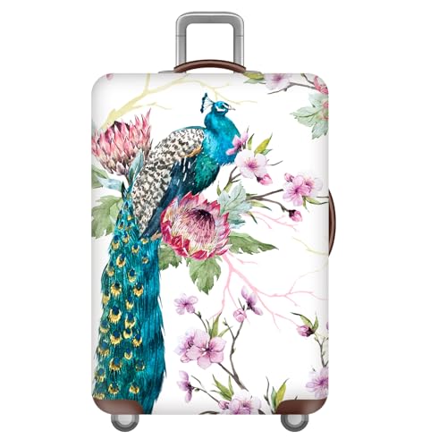 wxlmom Kofferschutzhülle XL Weißer Grüner Pfau Waschbar,Suitcase Cover Für Kinder Und Erwachsene,Elastischer Spandex-Koffer-Protector,Koffer-Abdeckungen von wxlmom