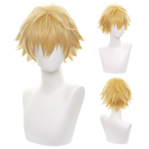 wxypreey Denji Cosplay Perücke Blonde Kurze Haare Halloween Cosplay Perücke + Perückenkappe von wxypreey