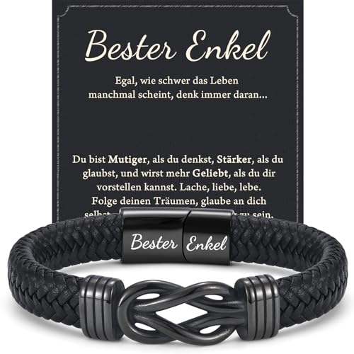 wynn's Geschenke für Enkel, Lederarmband mit Gravur für Enkel, Bester Enkel Geschenke von Oma Opa zum Geburtstag Weihnachten Abschluss Einschulung von wynn's