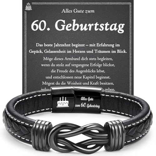 wynn's 60 Geburtstag Männer, Lederarmband Herrn Geburtstagsgeschenk für Männer, Geschenke zum 60 Geburtstag Mann Freund Papa Opa Onkel Patenonkel Sohn Bruder von wynn's