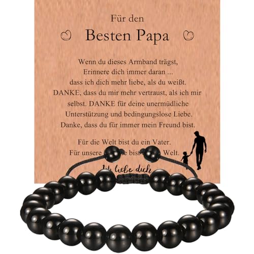 wynn's Papa Geschenk von Tochter Sohn, Vatertagsgeschenk Geburtstagsgeschenk für Papa, Vater Geschenk - Schwarzer Obsidian Armband 8mm von wynn's