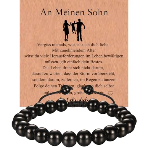 wynn's An Meinen Sohn Armband Geschenke für Sohn, Geburtstag Junge Geburtstagsgeschenk für Sohn - Armband mit 8mm Schwarzer Obsidian von wynn's