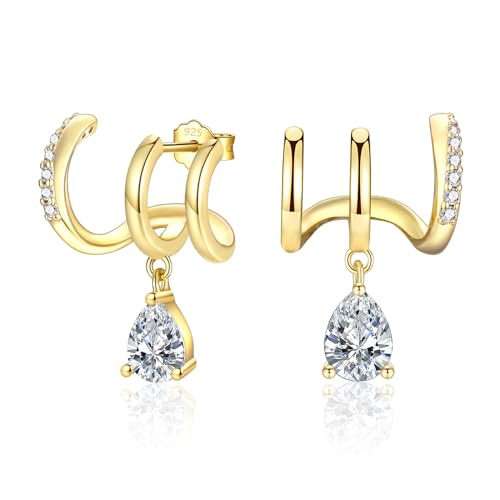 wynn's Klaue Ohrringe Gold, 14K Karat Ohrringe Gold Hängend, Gold Ohrstecker für Damen Silber 925 mit AAA Zirkonia von wynn's