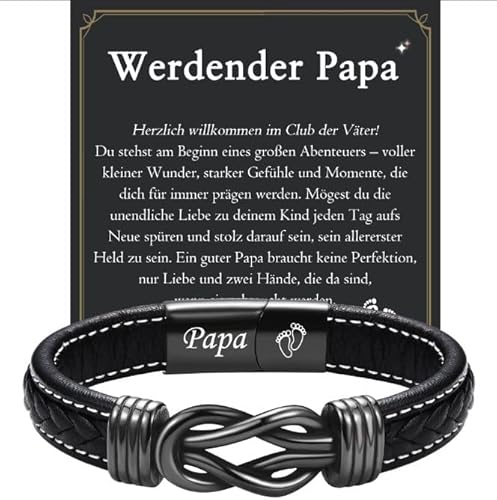 wynn's Werdender Papa Geschenk, Lederarmband mit Gravur für Werdender Papa, Du Wirst Papa Geschenke Beste Geschenk für Papa zum Vatertag Geburtstag Weihnachten von wynn's