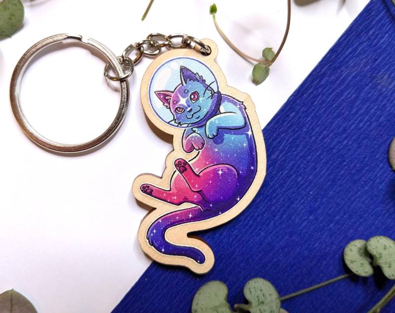 Space Cat Keychain/Cute Kitten Astronaut Stars Moon Planets Maple Wood Schlüsselanhänger Space Cat Keychain/Cute Kitten Astronaut Stars Moon Planets Maple Wood Schlüsselanhänger von xBluexMoon