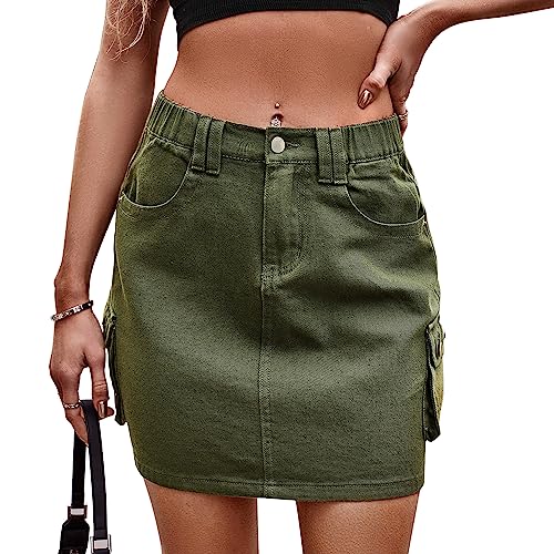 Damen High Waist Y2K Denim Mini Cargo Rock Sexy figurbetonte Kurze Jeansröcke mit Pattentasche von xHxttL