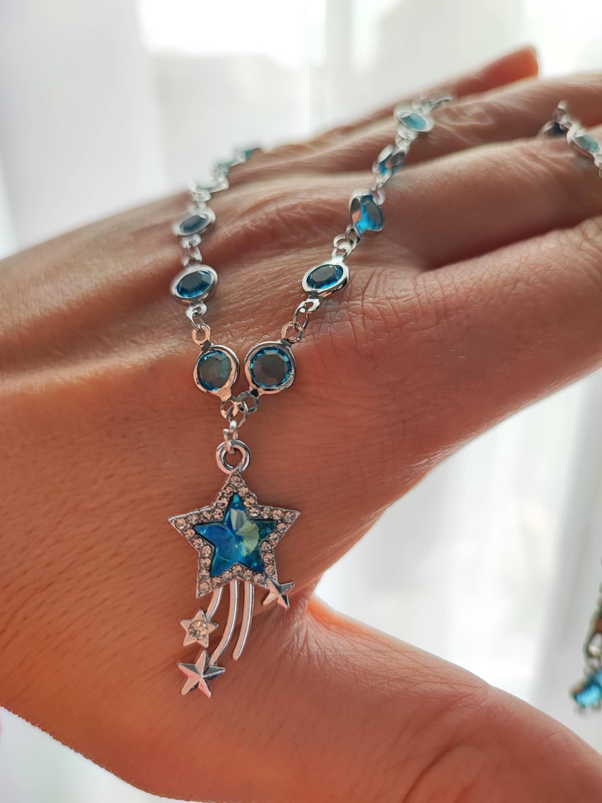 Kette Sternschnuppe Blau Silber Muttertagsgeschenk Muttertag Ostern Freundin Schwester Kette Sternschnuppe Blau Silber Muttertagsgeschenk Muttertag Ostern Freundin Schwester von xTRENDYKATx