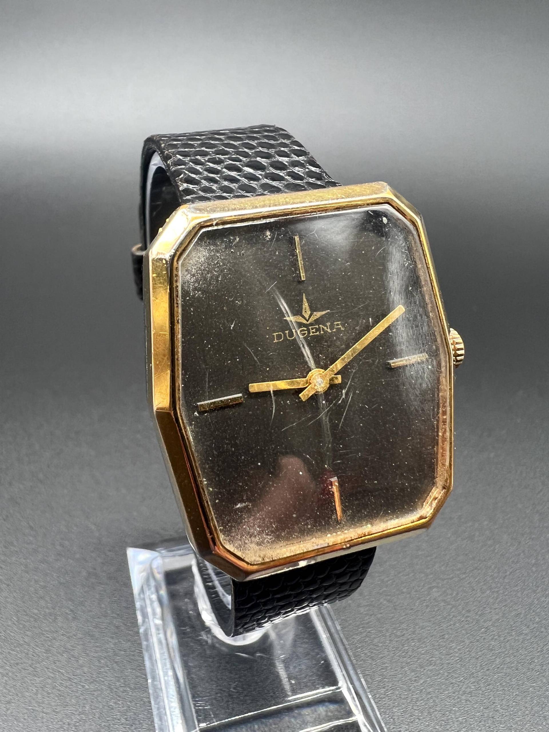 Dugena Vintage Swiss Made Rechteckige Armanduhr Nos Unisex Watch Gold/Schwarz von xVintaqe