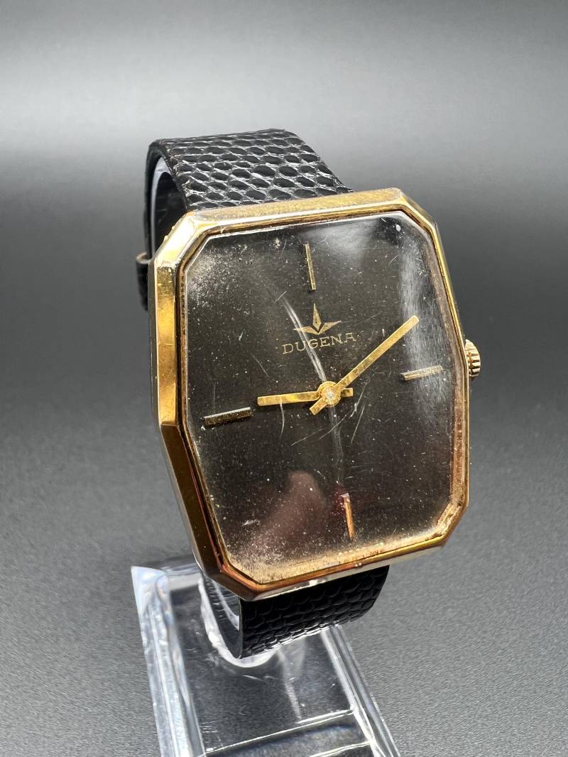 Dugena Vintage Swiss Made Rechteckige Armanduhr Nos Unisex Watch Gold/Schwarz von xVintaqe