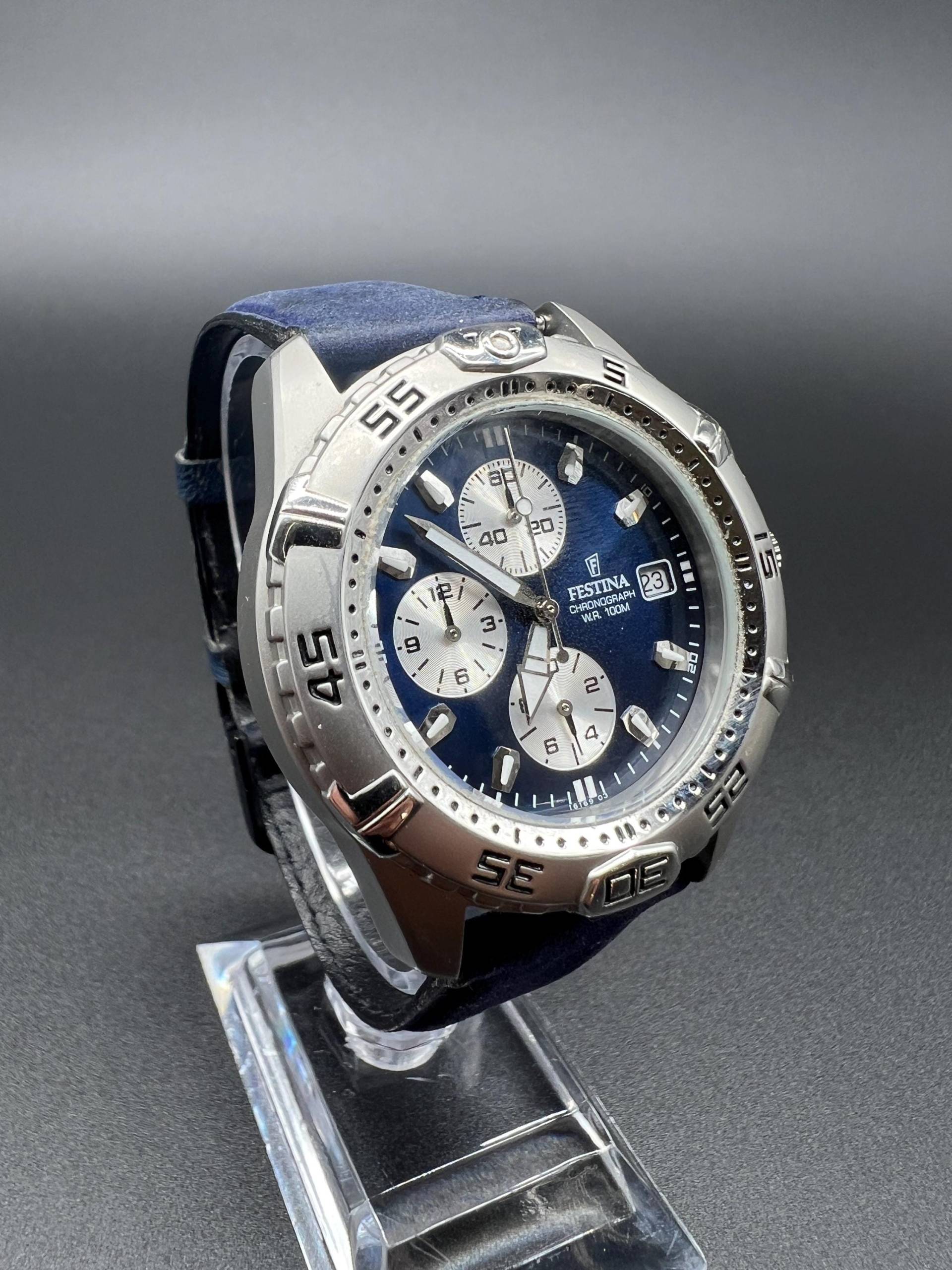 Festina Chronograph W.r. 100M 16169 Herrenuhr Watch Stahl Quarz von xVintaqe