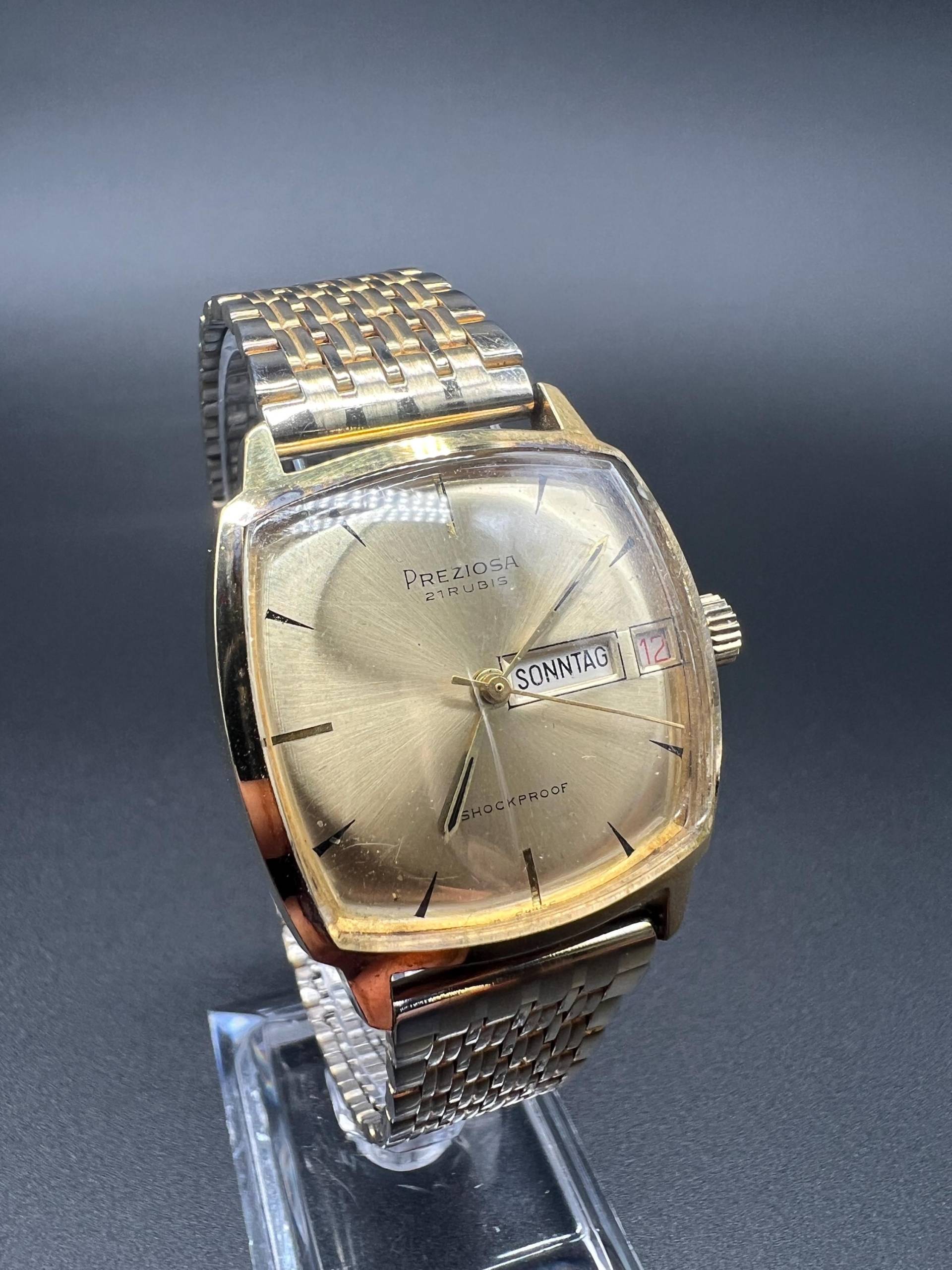 Preziosa Vintage Nos 21 Rubis Swiss Made Dresswatch Herrenuhr Gold Day Date Mechanisch Handaufzug von xVintaqe