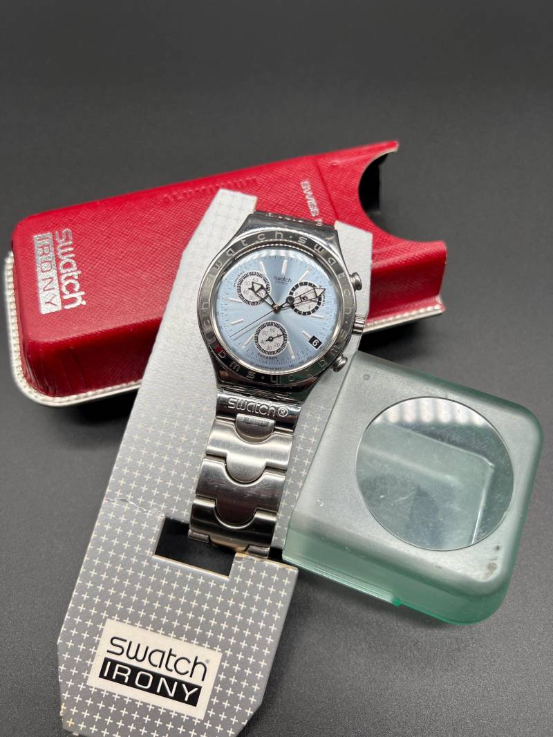 Swatch Irony 1997 Vintage Uhr Baby Blue Dial Chronograph Inklusive Box von xVintaqe