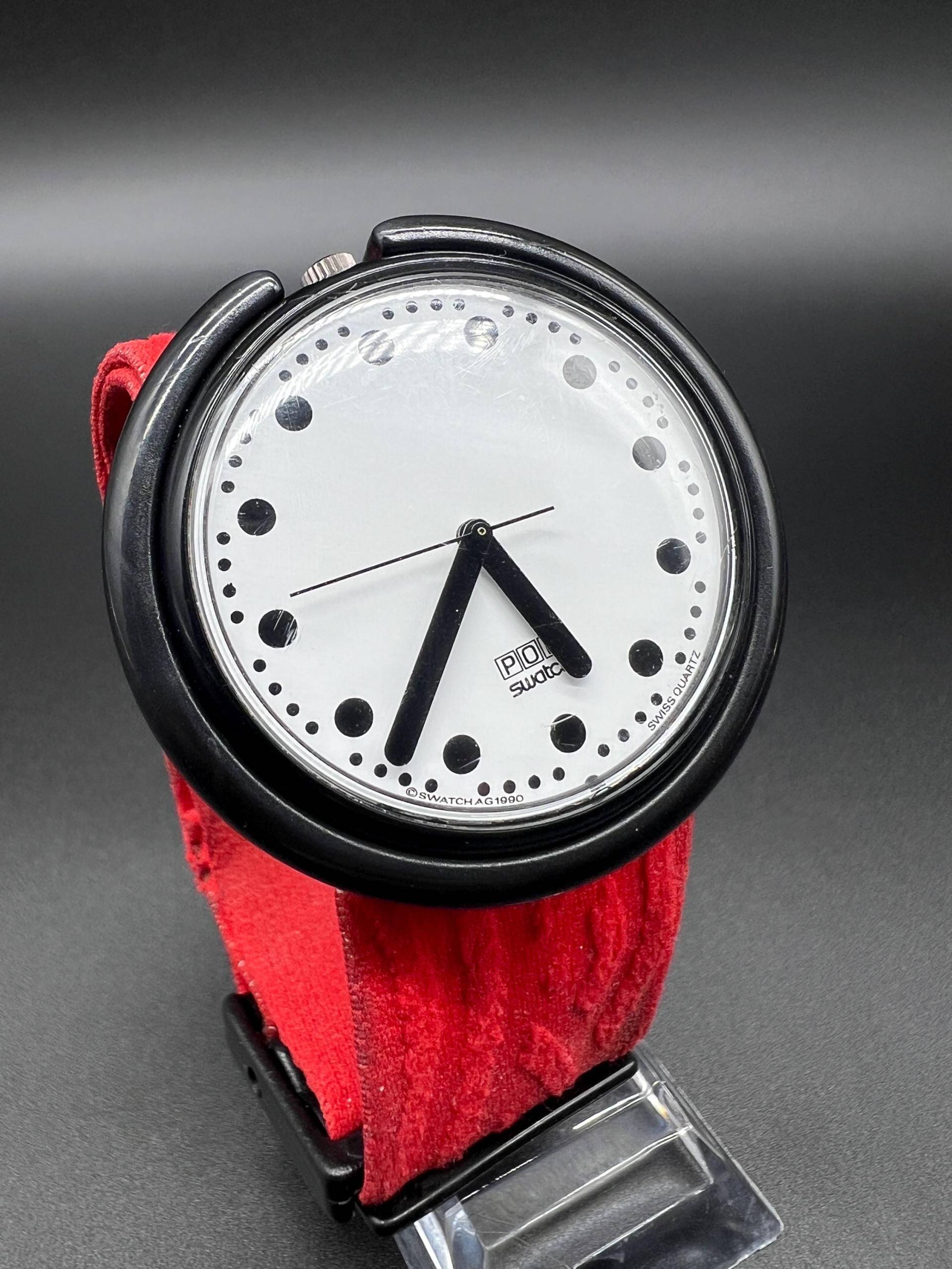 Swatch Pop Watch Fire Signal Br001 Red Elastic Band Vintage Swiss Made Uhr von xVintaqe