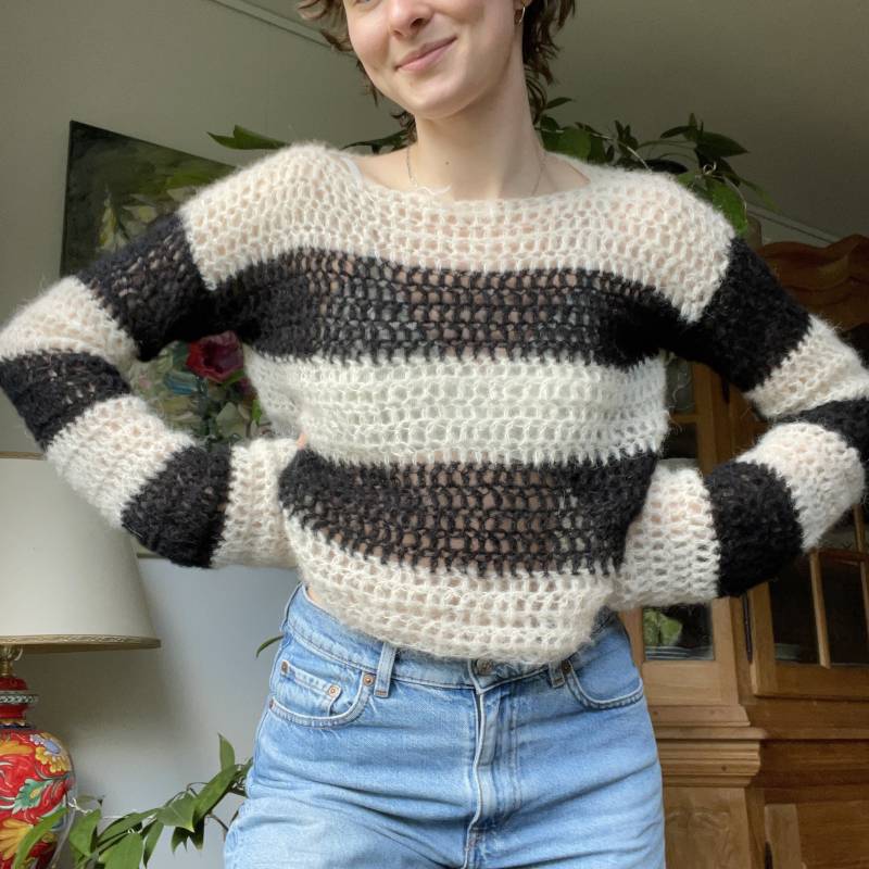 Crochet Striped Alpaca Silk Sweater von xallua