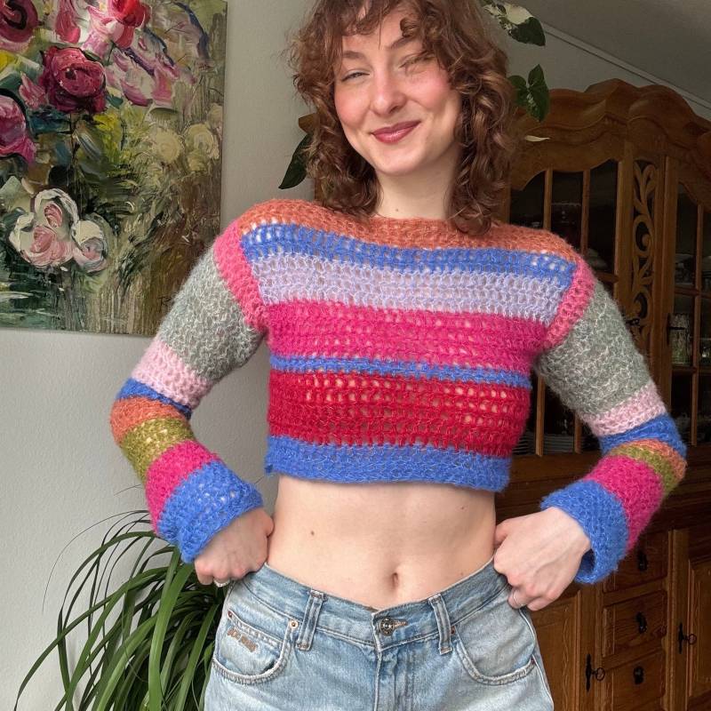 Crochet Striped Alpaca Silk Sweater von xallua