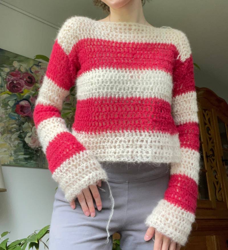 Crochet Striped Alpaca Silk Sweater von xallua
