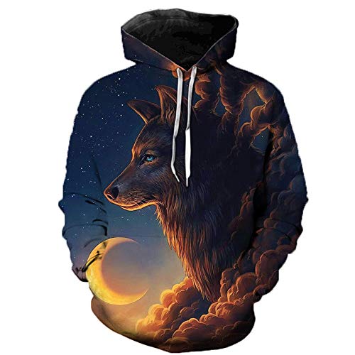 xasdvb 3D Wolf Hoodies Männer Hooded Animal Wolf Bedruckte Hoodie Sweatshirts Trainingsanzüge Herren / Damen Jacken Funny Hoody-W02_L von xasdvb