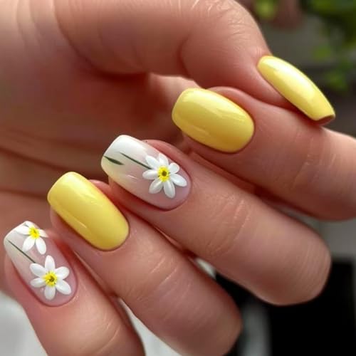 24 quadratische Nägel zum Aufdrücken, glänzende Designs, französische künstliche Acrylkleber, Acrylkleber, Nägel für Frauen, transparent von xbiez