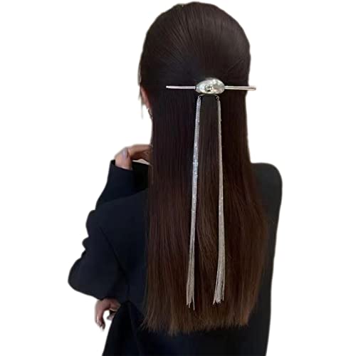 Damen-Haarverlängerung, lange Kette, Kopfschmuck, silberfarben, Brautschmuck, antiker Kopfschmuck, Anhänger, handgefertigter Haarschmuck und Accessoires für Frauen von xbiez