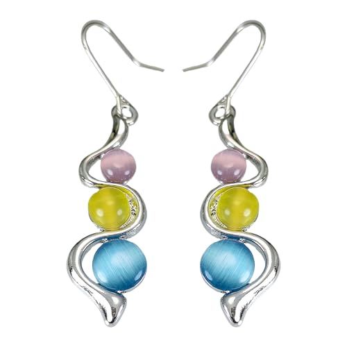 Elegante Katzenaugen-Edelsteine baumelnde Ohrringe, bequemes Tropfen-Design, Accessoire für stilvolle Frauen und besondere Anlässe, blaue Stein-Ohrringe von xbiez