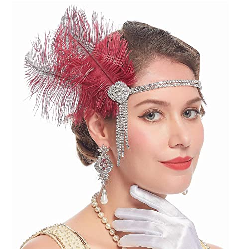Glitzerndes Haarband für Damen, 1920er-Jahre, Flapper-Kopfschmuck, Zubehör für Party, elegantes Feder-Stirnband, Flapper-Stirnbänder für Damen von xbiez