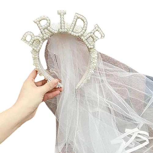 Perlen-Stirnband, Brautschleier, Vintage-Haarband, wunderschönes Barock-Haarband, Brautschleier für Junggesellinnenabschied, Braut-Stirnbänder für Hochzeit, mit Schleier von xbiez