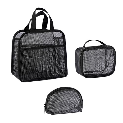 Praktische, schnell trocknende Duschaufbewahrung, organisiertes ausgehöhltes Design, große Make-up-Tasche für Reisen und tägliche Organisation, kompakter Dusch-Organizer, 3 Stück, Schwarz , Mass von xbiez