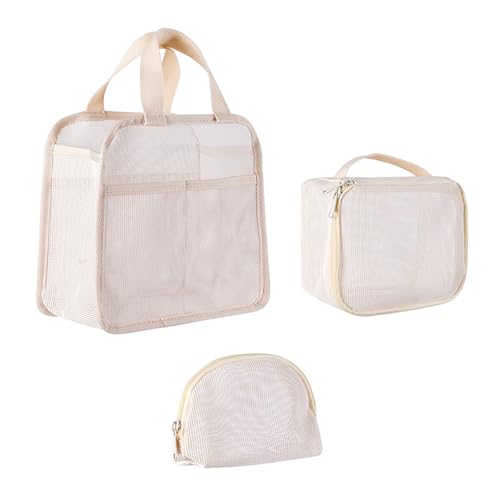 Praktische, schnell trocknende Duschaufbewahrung, organisiertes ausgehöhltes Design, große Make-up-Tasche für Reisen und tägliche Organisation, kompakter Dusch-Organizer, 3 Stück, beige, Mass Beauty von xbiez