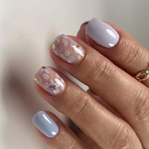 Quadratische Nägel zum Aufdrücken, Blume, zum Aufkleben, in 12 Größen, 24 Stück, französische Spitzen für Kunstdekorationen, Acrylkleber auf Nägel für Frauen, transparent von xbiez