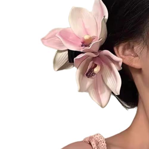 Stilvolle Orchideen-Blumen-Haarklammer, Accessoire für Damen, eleganter Pferdeschwanz-Halter für verschiedene Frisuren von xbiez