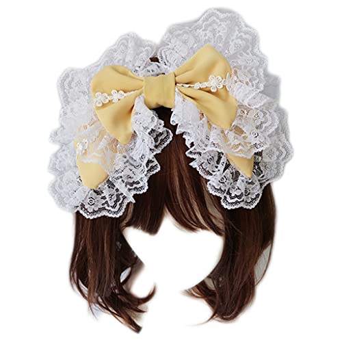 Viktorianisches Retro Spitzen Stirnband Süßes Doppellagiges Großes Haarband Maid Tea Party Cosplay Kopfschmuck Viktorianisches Vintage Spitzen Stirnband von xbiez