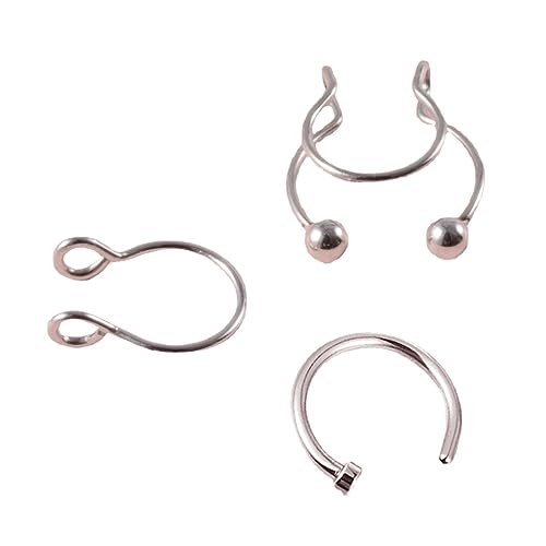 xbiez 3 Stück Fake Nasenring Hoop Edelstahl Fake Septum Nasenstecker Nicht durchbohrt Körperschmuck Fake Nasenmanschette für Damen Herren, Metall von xbiez