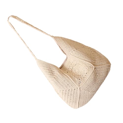 xbiez Damen-Handtasche Trend Achseltasche Mode Stroh Schultertasche Hohl Strand Urlaub Unterarm für Reisen Urlaub Frauen Strand Stroh Unterarm Große Kapazität Schulter Mode Handtasche, beige, One Size von xbiez