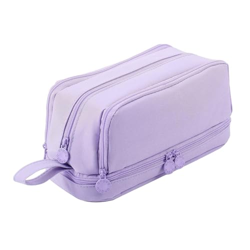 xbiez Doppelschichtiges Federmäppchen, Stiftetasche, großes Fassungsvermögen, einfarbig, Schreibtisch-Organizer, einfarbig, doppellagige Tasche für Schüler, violett von xbiez