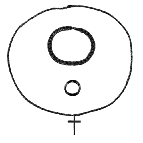xbiez Elegantes Herren-Schmuck-Set aus Legierung mit religiöser Halskette und Ringen für modische und religiöse Anlässe, Legierungsschmuck für Herren von xbiez