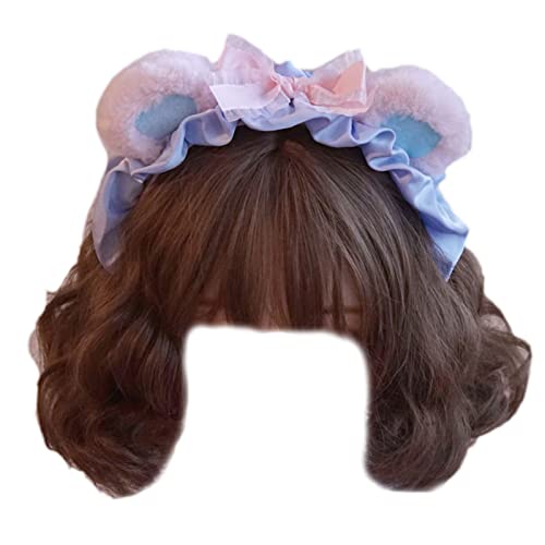 xbiez Haarband für Mädchen, plissiert, Spitze mit Bärenohren, mehrfarbig, für Make-up, Fotografieren, Karneval, Party, Kopfschmuck, Plüsch-Stirnbänder für Damen, zum Waschen des Gesichts, von xbiez