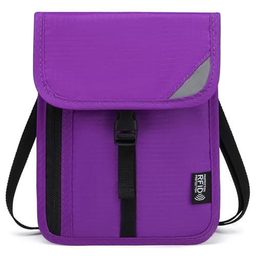 xbiez Reise-Halstasche, Brustbeutel mit RFID-blockierendem Familienpasshalter für einfaches Reisen, einfaches Design, Reisepasshülle für Herren, violett, One Size von xbiez