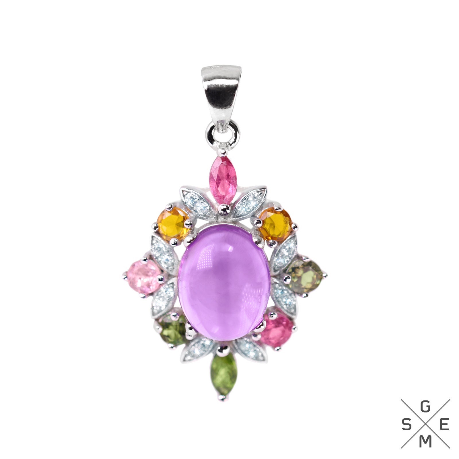 Amethyst Cabochon Multi Color Turmalin Silber Anhänger Halskette Natürliche Edelstein Charme Amethyst Cabochon Multi Color Turmalin Silber Anhänger Halskette Natürliche Edelstein Charme von xgems