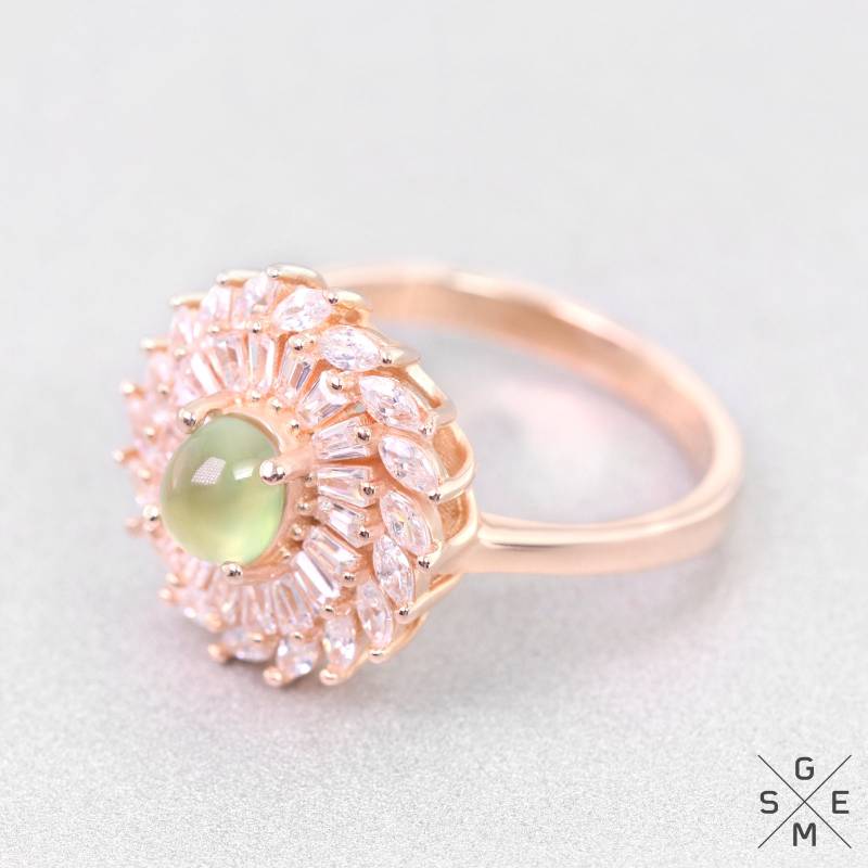 Natürlicher Grüner Prehnit Ring Weiß Cz 925 Sterling Silber Rose Gold Vergoldet 7, 5 Us Natürlicher Grüner Prehnit Ring Weiß Cz 925 Sterling Silber Rose Gold Vergoldet 7, 5 Us von xgems