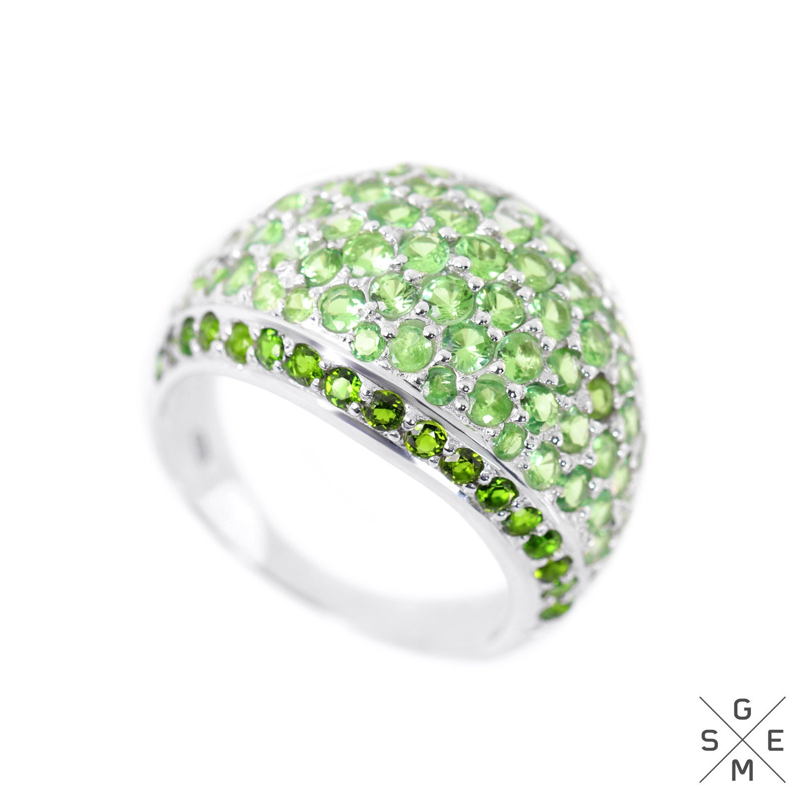 Tsavorit Granat Ring 7, 75mm Natürliche Grüne Edelsteine & Diopsid 925 Sterling Silber Konvex Größe 7, 75 Us Tsavorit Granat Ring 7, 75mm Natürliche Grüne Edelsteine & Diopsid 925 Sterling Silber Konvex Größe 7, 75 Us von xgems