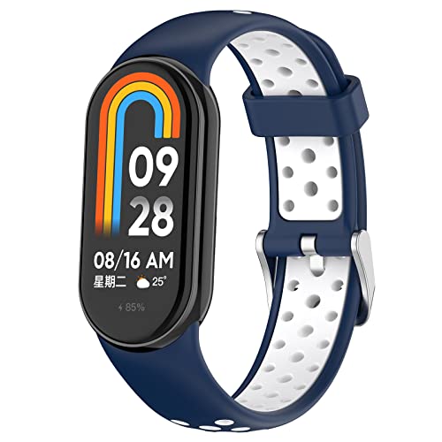 xhKJO Uhrenarmbänder für Xiaomi Mi Band 8 Strap,Silikon Ersatzband Uhrenarmband Silikonband,Strap Armbänder Armband WristStrap Bracelet Ersatzarmbänder für Xiaomi Mi Band 8 NFC Zubehör (Blau WeiB) von xhKJO