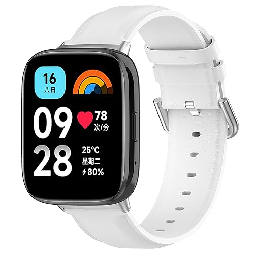 xhKJO Uhrenarmbänder für Xiaomi Redmi Watch 3 Lite/Redmi Watch 3 Active, Armband Echtes Leder Uhrenarmband Strap Armbänder Bracelet für Xiaomi Redmi Watch 3 Lite/Redmi Watch 3 Active (Weiß) von xhKJO