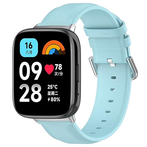 xhKJO Uhrenarmbänder für Xiaomi Redmi Watch 3 Lite/Redmi Watch 3 Active, Armband Echtes Leder Uhrenarmband Strap Armbänder Bracelet für Xiaomi Redmi Watch 3 Lite/Redmi Watch 3 Active (hellblau) von xhKJO