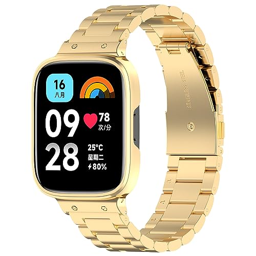 xhKJO Uhrenarmband für Xiaomi Redmi Watch 3 Lite, Ersatzband Armband Rostfreier Stahlband,Uhrenarmbänder Armbänder Strap Bracelet für Xiaomi Redmi Watch 3 Lite/Xiaomi Redmi Watch 3 Active (Gold) von xhKJO