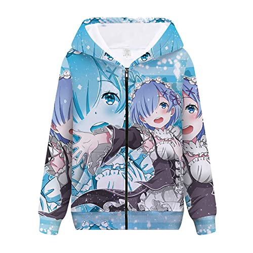 Anime Re:Life in a Different World from Zero Cosplay Kapuzenpullover mit Reißverschluss Rem Langarm Cardigan Ram Sweatshirt Emilia Hoodie von xhomeshop