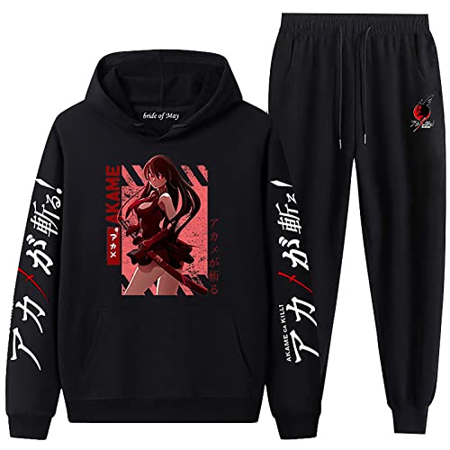 xhomeshop Akame ga Kill Sweatshirt Mit Kapuze Hose Sets Anime Gedruckt Pullover Jogginghose Anzüge Akame Cosplay Zweiteiliges Set für Unisex von xhomeshop