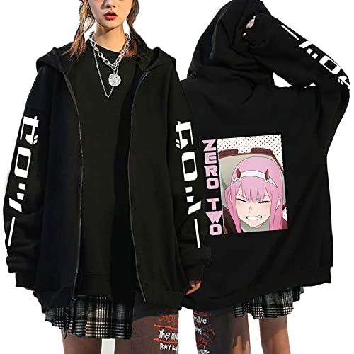 xhomeshop Anime Darling in The FranXX Hoodie Zero Two Sweatshirts Zero Two Pullover Zero Two 002 Cosplay Strickjacke mit Reißverschluss von xhomeshop