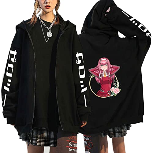 xhomeshop Anime Darling in The FranXX Hoodie Zero Two Sweatshirts Zero Two Pullover Zero Two 002 Cosplay Strickjacke mit Reißverschluss von xhomeshop